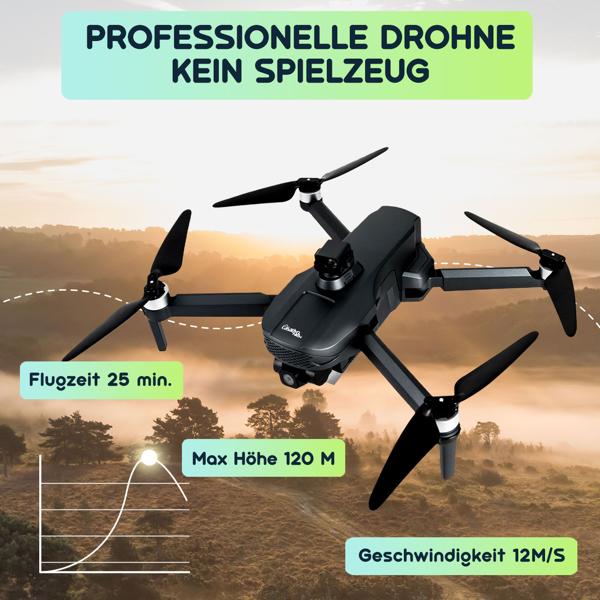 Profi GPS-Drohne mit 4K-Kamera, faltbar, 360° Hindernis-Erkennung, Live View App, 6 Achsen Gyroskop, Brushless Motor, Optical Flow