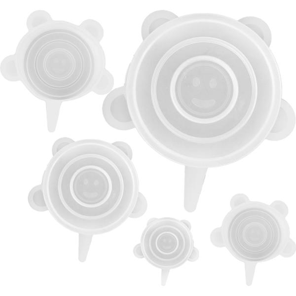 Frischegarantie mit Silikon-Frischhaltedeckeln (5er-Set): Dehnbare, wiederverwendbare Silikondeckel für Schüsseln u. Töpfe – ideal für Lebensmittel