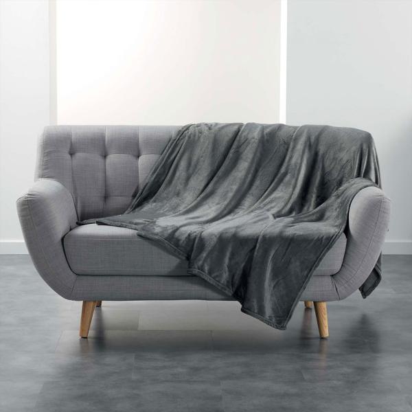 Couchdecke - Weiche Kuscheldecke Grau 180x220 cm - Ideal für Sofa, Schlafzimmer & Reisen - Stylischer Polyester Schutz für Polstermöbel - 0.782 kg