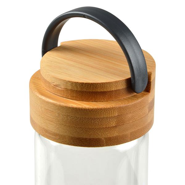 Glas- und Bambusflasche - Silikonschutz für heisse und kalte Getränke - 0,55L Fassungsvermögen - Anthrazit Silikon - Ideal für Uni, Büro & Park