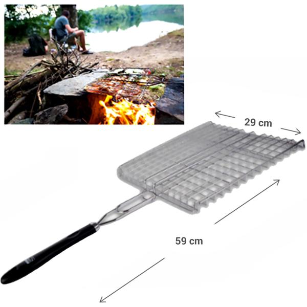 Edelstahl Grillkorb mit Griff - 59x29cm Grillhalter für Fisch, Gemüse, Steak, Garnelen - Robuster Grillwender für gleichmässiges Grillen