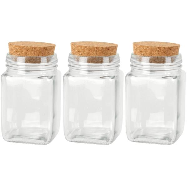 3er Set Vorratsglas mit Korkverschluss 250ml - Nachhaltiger Eckiger Glasbehälter für Küche & Haushalt - Spülmaschinenfest - Ideal für Müsli, Gewürze, Tee