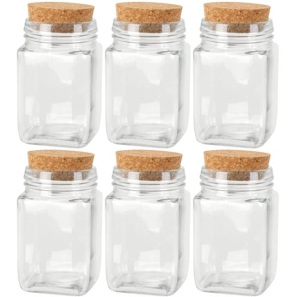6er Set Vorratsgläser mit Korkverschluss 250ml - Platzsparend, vielseitig für Müsli, Nüsse & Gewürze - Viereckig, spülmaschinenfest aus Glas und Kork