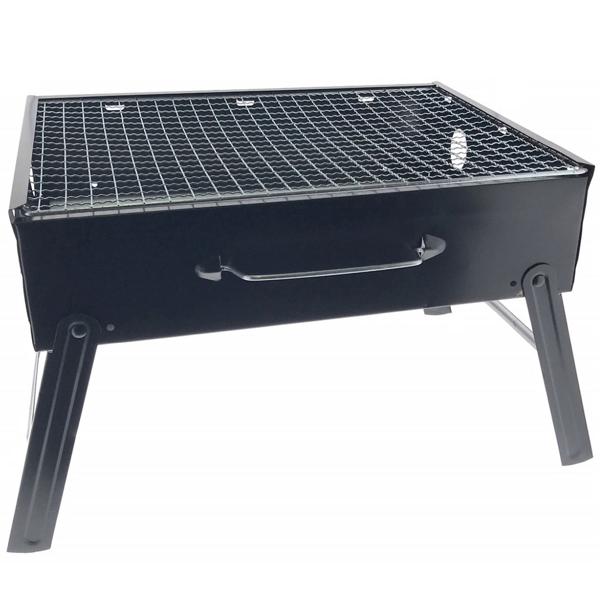 Mobiler Holzkohle-Grill - Picknick, Camping & Schrebergärten - Schützt Rasen vor Hitze, klappbare Beine, feuerfeste Grillschale - 35x27x20cm
