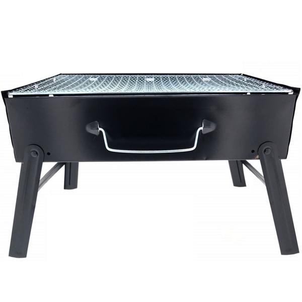 Mobiler Holzkohle-Grill - Picknick, Camping & Schrebergärten - Schützt Rasen vor Hitze, klappbare Beine, feuerfeste Grillschale - 35x27x20cm