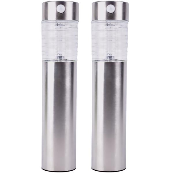 2er-Set Solar-Gartenlampe mit Bewegungssensor - Säulen Wegleuchte Edelstahl, 28cm hoch, Dämmerungssensor, solarbetrieben, für Garten & Hof