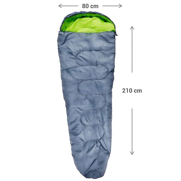 Mumienschlafsack - Frühling Sommer Herbst - Optimaler Wärmeerhalt, Kapuze, Komfort 10°C, Grenze 5°C - 210x80cm, Grau/Gelb, Polyester