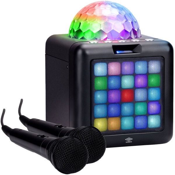 Karaoke-Maschine inkl. 2 Mikrofone - Mobile Spassmaschine für Partys - Bluetooth, USB-C, Akkubetrieb 1200 mAh, Lichteffekte, 1.3 kg