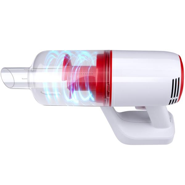 Kraftvoller 2-in-1 Akku-Staubsauger: Kabelloser Zyklon-Staubsauger & Handstaubsauger, beutellos (80W, 6kPa) – weiss/rot