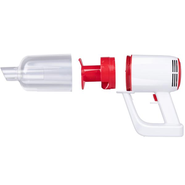 Kraftvoller 2-in-1 Akku-Staubsauger: Kabelloser Zyklon-Staubsauger & Handstaubsauger, beutellos (80W, 6kPa) – weiss/rot