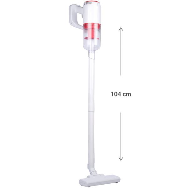 Kraftvoller 2-in-1 Akku-Staubsauger: Kabelloser Zyklon-Staubsauger & Handstaubsauger, beutellos (80W, 6kPa) – weiss/rot