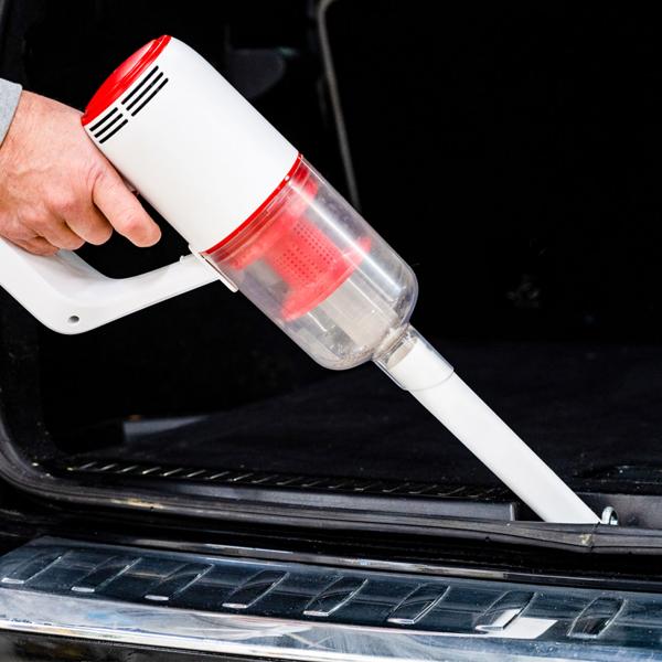 Kraftvoller 2-in-1 Akku-Staubsauger: Kabelloser Zyklon-Staubsauger & Handstaubsauger, beutellos (80W, 6kPa) – weiss/rot