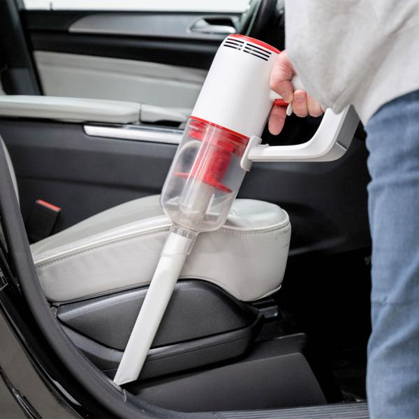 Kraftvoller 2-in-1 Akku-Staubsauger: Kabelloser Zyklon-Staubsauger & Handstaubsauger, beutellos (80W, 6kPa) – weiss/rot