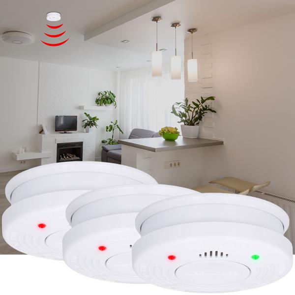 3er-Set Optischer Brand- und Rauchwarnmelder, wartungsfreundlich, 10 Jahre Batterie, 85dB Alarm-Lautstärke, Schützt Räume bis 40 m2, Montagematerial
