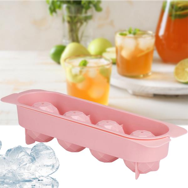 2er-Set Eiswürfelform - zaubert 4 geometrische Eiskugeln für Drinks & Fruchteis - robust, leicht zu reinigen, Rosa - ideal für Cocktails, Partys