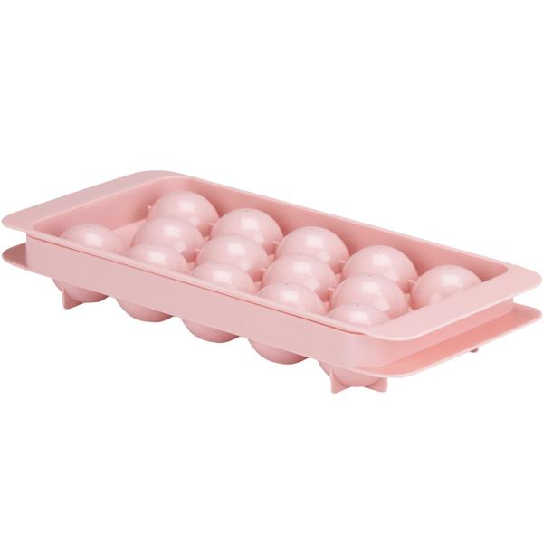 Eiswürfelform für 14 Eiskugeln Ø 3 cm - Ideal für Cocktails Whiskey Bowle - Spülmaschinenfest, Kunststoff, Pastell Rosa, 25x11x4 cm