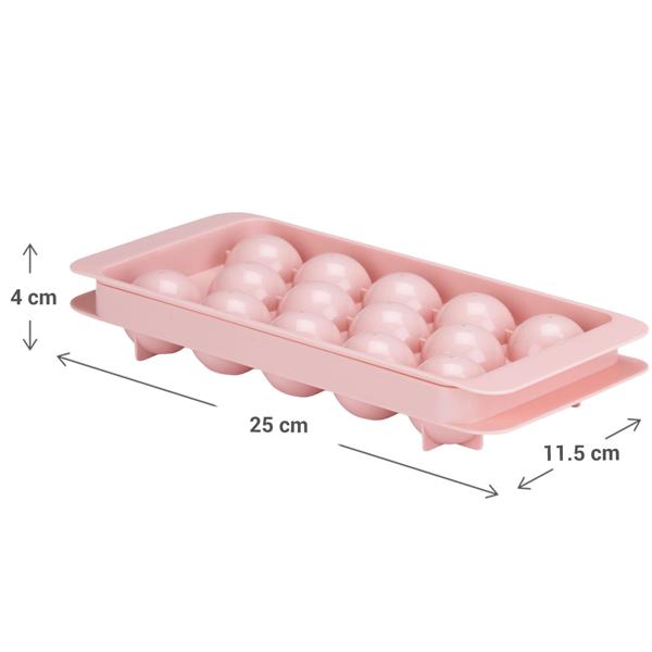 Eiswürfelform für 14 Eiskugeln Ø 3 cm - Ideal für Cocktails Whiskey Bowle - Spülmaschinenfest, Kunststoff, Pastell Rosa, 25x11x4 cm