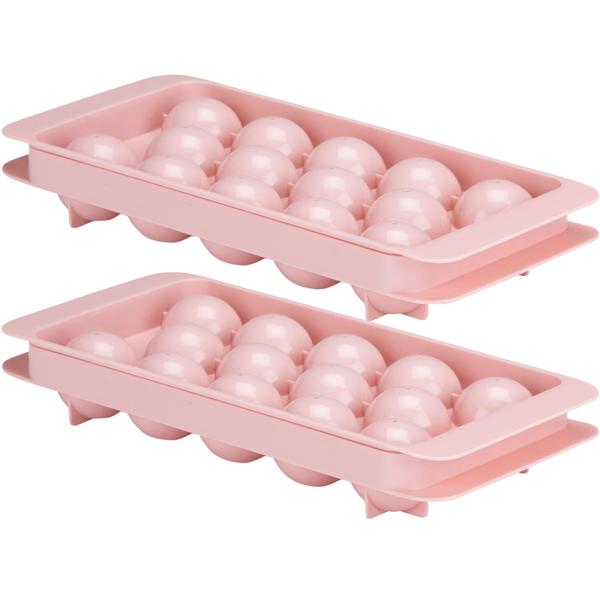 2er-Set Eiswürfelform für 14 Eiskugeln (Ø 3 cm) - Ideal für Whiskey, Cocktails & Eiskaffee - Spülmaschinenfest, Pastellrosa, Kunststoff
