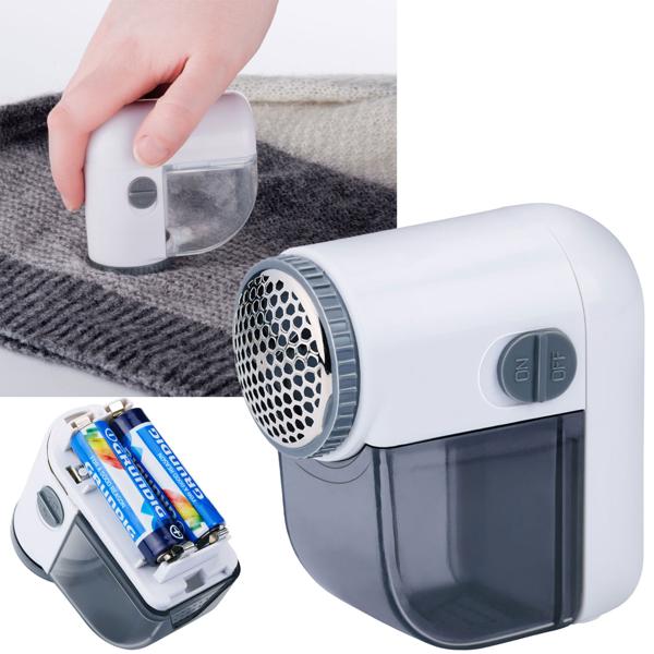 Mini-Fusselrasierer für Kleidung - entfernt Fussel, Noppen & Knötchen - batteriebetrieben, Metall-Flusengitter & Auffangbehälter - inkl. Schutzkappe & Reinigungsbürste