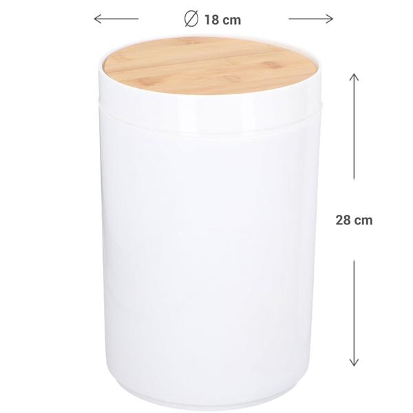 Badezimmer-Set 6-teilig – Weiss mit Bambusholz – WC-Garnitur, Seifenspender, Zahnputzbecher, Abfalleimer – Kunststoff – Modernes Design für jedes Bad