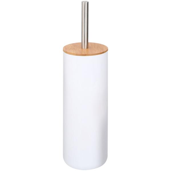 Badezimmer-Set 6-teilig – Weiss mit Bambusholz – WC-Garnitur, Seifenspender, Zahnputzbecher, Abfalleimer – Kunststoff – Modernes Design für jedes Bad