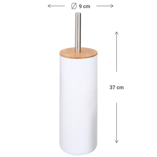 Badezimmer-Set 6-teilig – Weiss mit Bambusholz – WC-Garnitur, Seifenspender, Zahnputzbecher, Abfalleimer – Kunststoff – Modernes Design für jedes Bad