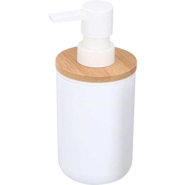 Badezimmer-Set 6-teilig – Weiss mit Bambusholz – WC-Garnitur, Seifenspender, Zahnputzbecher, Abfalleimer – Kunststoff – Modernes Design für jedes Bad