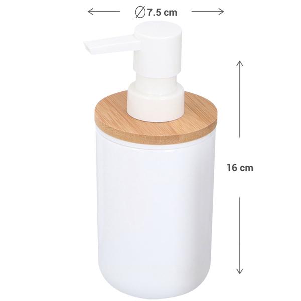 Badezimmer-Set 6-teilig – Weiss mit Bambusholz – WC-Garnitur, Seifenspender, Zahnputzbecher, Abfalleimer – Kunststoff – Modernes Design für jedes Bad