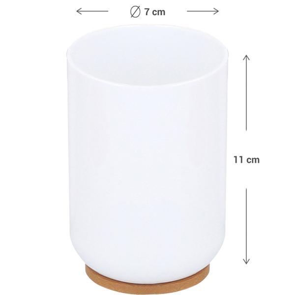 Badezimmer-Set 6-teilig – Weiss mit Bambusholz – WC-Garnitur, Seifenspender, Zahnputzbecher, Abfalleimer – Kunststoff – Modernes Design für jedes Bad