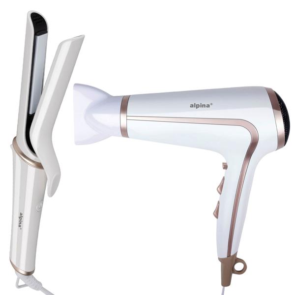 Professionelles Haarstyling-Set, elegantes weiss, mit Temperaturkontrolle – Föhn & Glätteisen für schonendes & effektives Styling