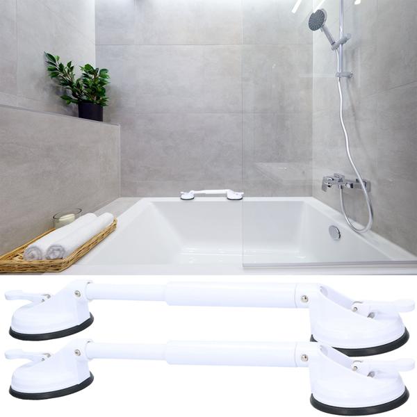 2er-Set Ausziehbarer Haltegriff mit Saugnapf-Montage - Sicherer Halt Duschen & Baden - ohne Bohren, flexibel bis 57 cm - Weiss, ABS-Kunststoff
