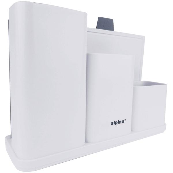 Küchenutensilienhalter inkl. Abtropflöcher mit 2 Schneidbrettern, weiss – 34 x 23 x 11,5 cm, Kitchen Organizer für aufgeräumte Arbeitsplatte