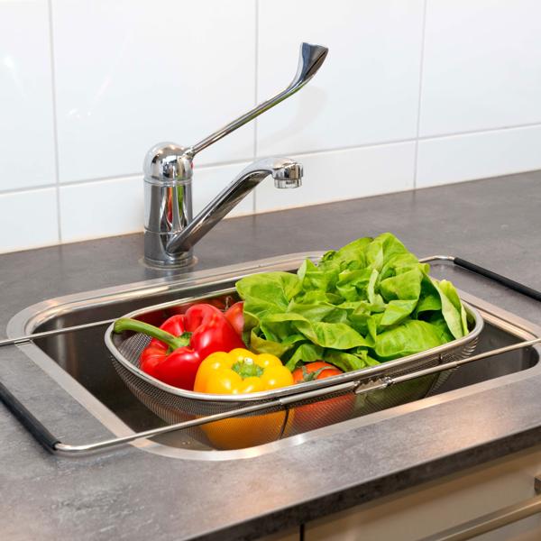 Spülbecken-Sieb, ausziehbar von 35 auf 55 cm, Edelstahl