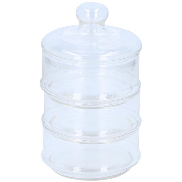 Glasbehälter mit drei Ebenen - Ideal für Gebäck, Süssigkeiten & Pralinen - Ø 12cm, 23cm hoch - Hygienisch, geschützt & dekorativ für Küche/Geschäft