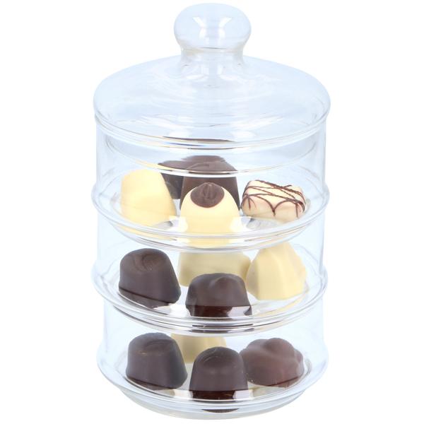Glasbehälter mit drei Ebenen - Ideal für Gebäck, Süssigkeiten & Pralinen - Ø 12cm, 23cm hoch - Hygienisch, geschützt & dekorativ für Küche/Geschäft