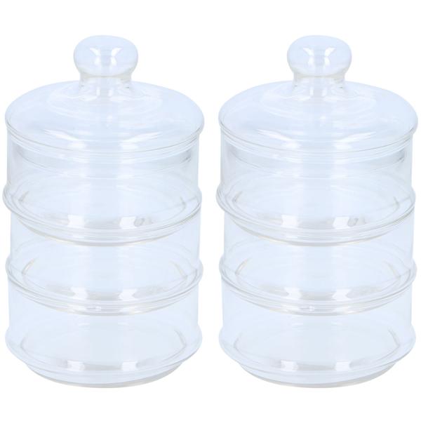 2er-Set Glasbehälter mit 3 Ebenen - Inklusive Deckel für Gebäck, Süssigkeiten & Pralinen - Ø 12cm, 23cm hoch - Hygienisch & stilvoll