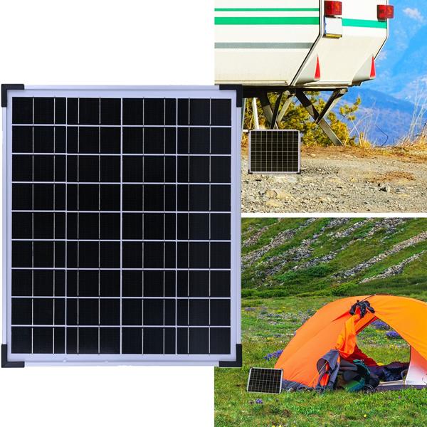 Solarpanel monokristallin 20W, 21,6V – Photovoltaik Solarmodul mit 3,5m Kabel für 12 V Batterien in Wohnmobil, Gartenhaus, Boot & Outdoor