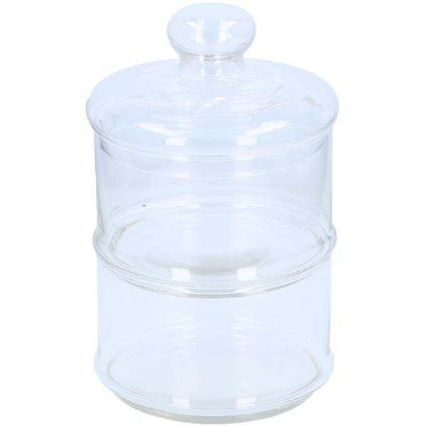 Aufbewahrungsglas-Set mit 2 und 3 Ebenen - Hygienische Glasbehälter für Gebäck, Süssigkeiten & Pralinen - Ø 16x28 cm & Ø 12x23 cm mit Deckel