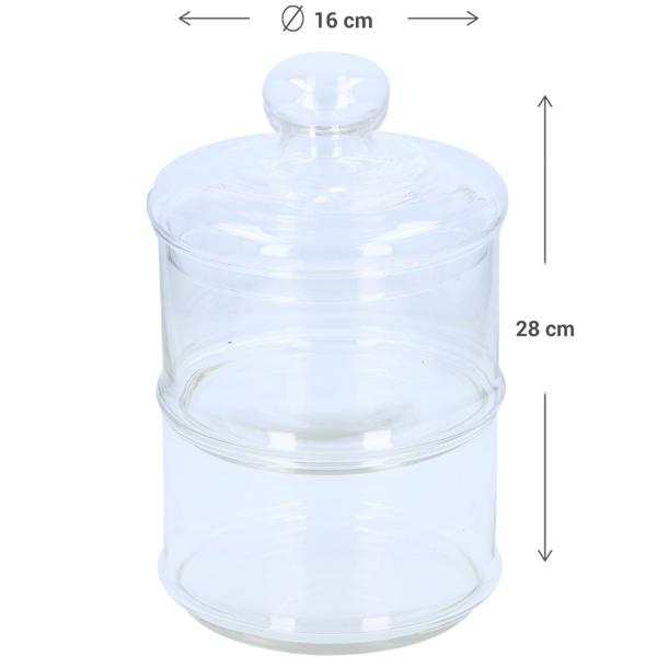 Aufbewahrungsglas-Set mit 2 und 3 Ebenen - Hygienische Glasbehälter für Gebäck, Süssigkeiten & Pralinen - Ø 16x28 cm & Ø 12x23 cm mit Deckel