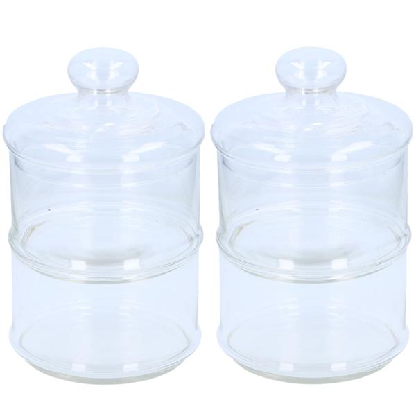2er-Set Glasbehälter mit 2 Ebenen - Präsentation von Gebäck Süssigkeiten Pralinen - Ø 16cm, 28cm hoch - Hygienisch mit Deckel