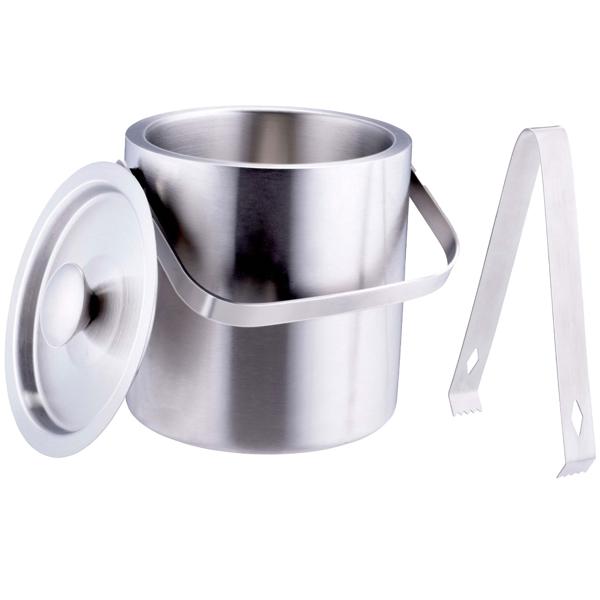 Eiseimer mit Doppelwand, Edelstahl 1,2l - Hält Eiswürfel stundenlang kühl - Inkl. Deckel, Eisgreifer & Tragehenkel - Ideal für Partys & Gastronomie