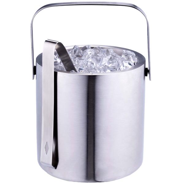 Eiseimer mit Doppelwand, Edelstahl 1,2l - Hält Eiswürfel stundenlang kühl - Inkl. Deckel, Eisgreifer & Tragehenkel - Ideal für Partys & Gastronomie