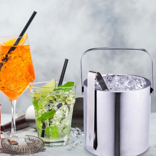 Eiseimer mit Doppelwand, Edelstahl 1,2l - Hält Eiswürfel stundenlang kühl - Inkl. Deckel, Eisgreifer & Tragehenkel - Ideal für Partys & Gastronomie