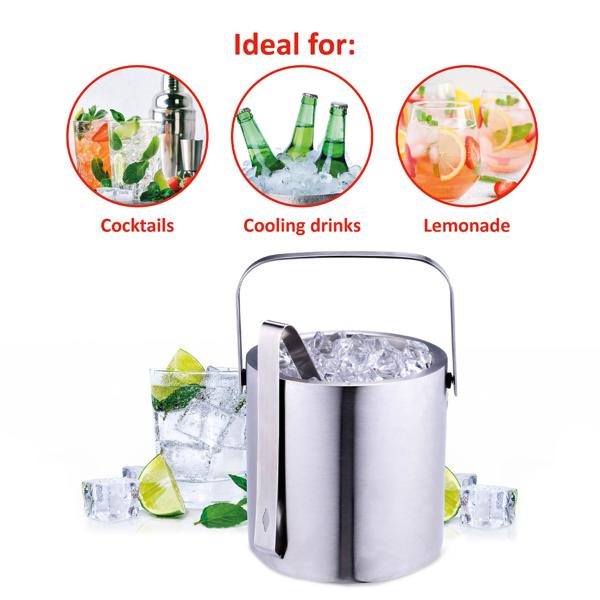 Eiseimer mit Doppelwand, Edelstahl 1,2l - Hält Eiswürfel stundenlang kühl - Inkl. Deckel, Eisgreifer & Tragehenkel - Ideal für Partys & Gastronomie