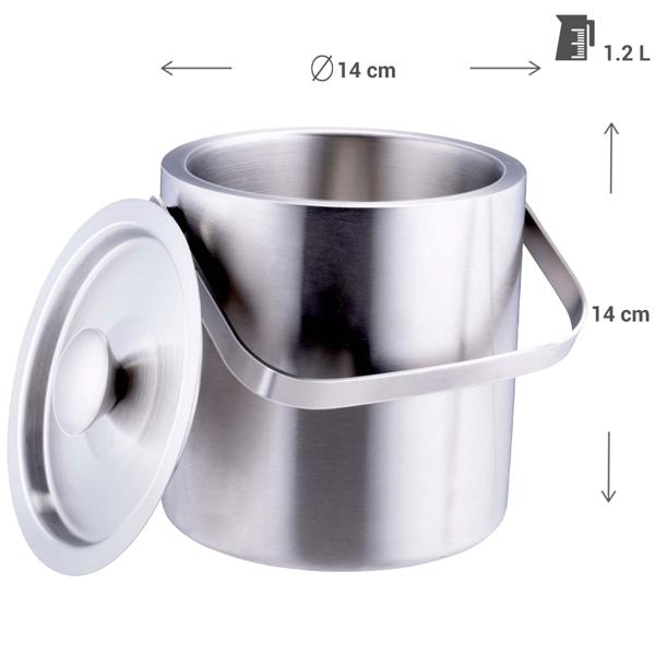 Eiseimer mit Doppelwand, Edelstahl 1,2l - Hält Eiswürfel stundenlang kühl - Inkl. Deckel, Eisgreifer & Tragehenkel - Ideal für Partys & Gastronomie