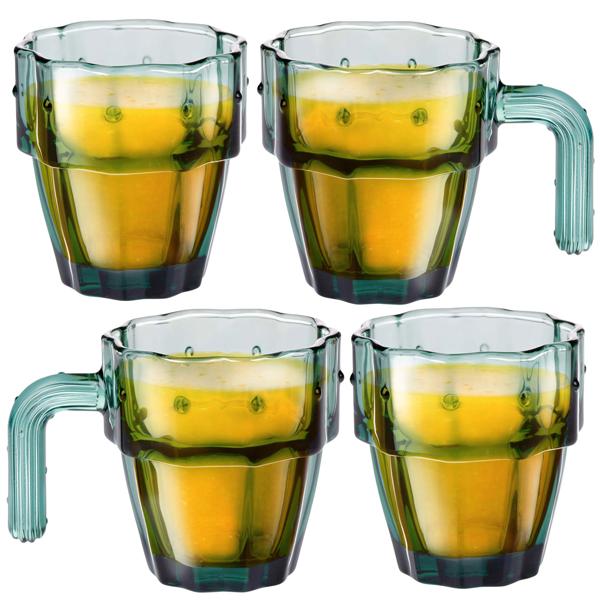 Originelle Kaktus-Henkelgläser, 4er Set, grün, 240 ml, stapelbar, kreative Trinkgläser für jede Gelegenheit - Blickfang auf jeder Party