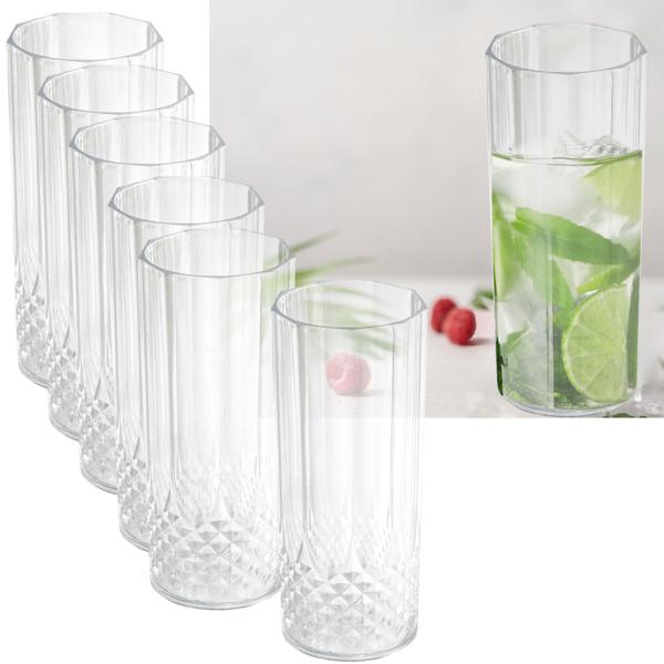 Longdrink-Gläser Kunststoff Kristalleffekt, 6 Stück 400ml: Wiederverwendbare, bruchsichere Cocktailgläser für den Innen- und Aussenbereich