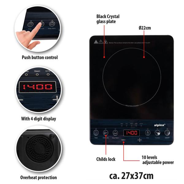 Mobile Induktionskochplatte (2000W, 22cm): Digitales Touchpad, superleicht, ideal für Camping, Studenten, Single-Haushalte