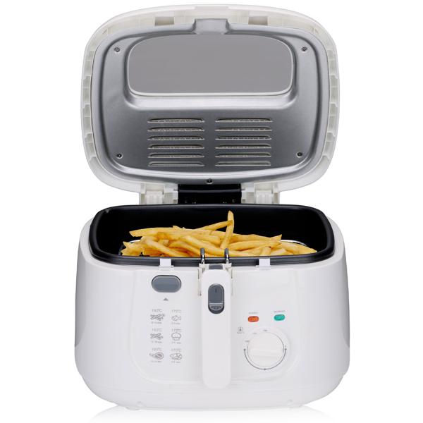 Fritteuse mit Deckel – 2,5L Öl-Volumen, 1800W Leistung, Temperatur bis 190°C, weisses Design, knusprige Pommes & Snacks, einfache Reinigung, kompakt