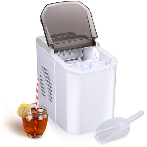 XL-Eiswürfelmaschine (15 kg/24h) mit Eisschaufel - Eiswürfelbereiter mit 2 Grössen & LED-Display, weiss-schwarz